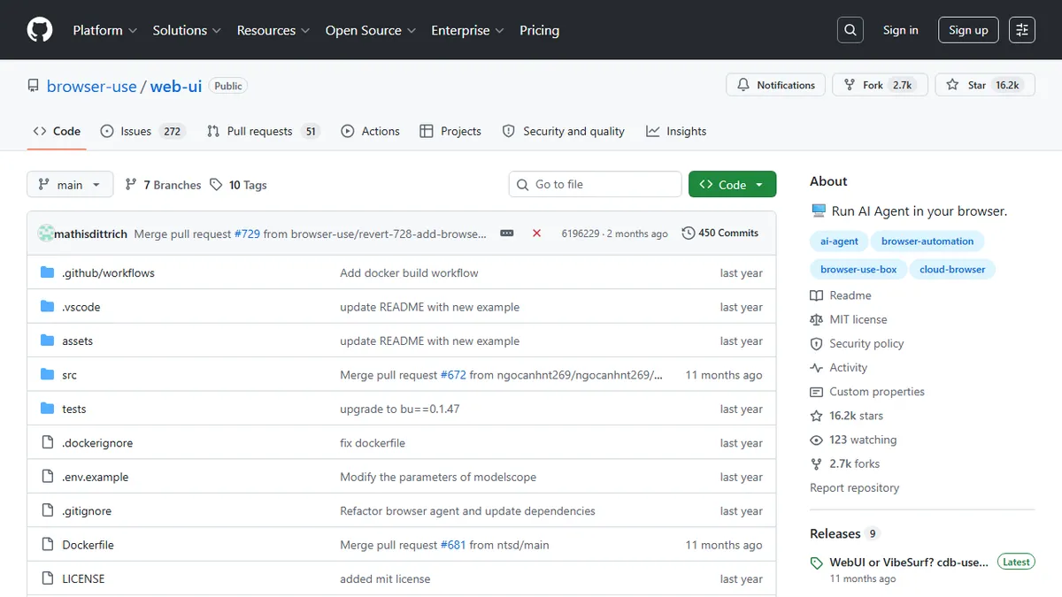 Browser Use Web UI preview image