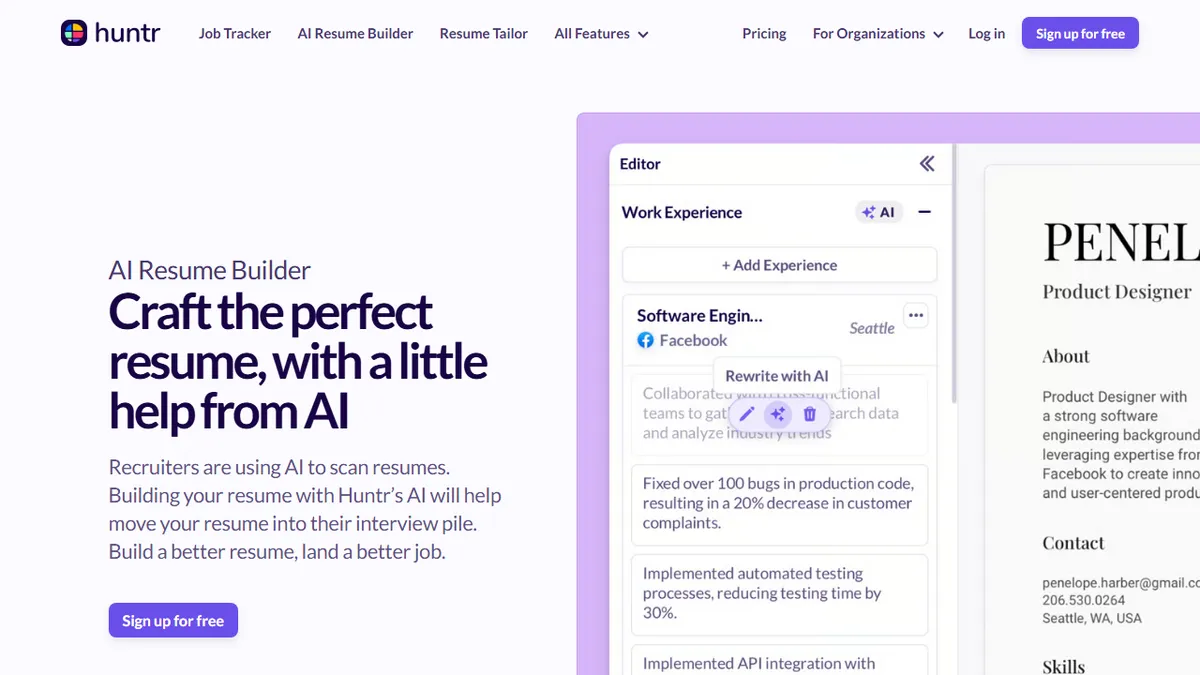 Huntr AI Resume Builder preview image
