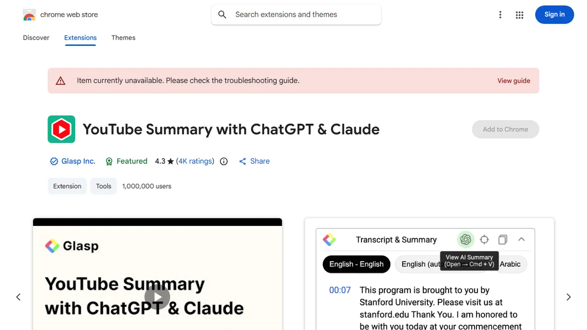 YouTube Summary with ChatGPT & Claude preview image